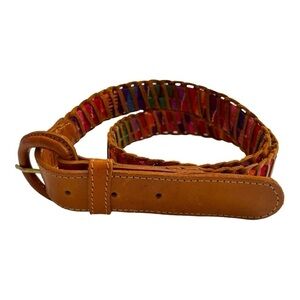 Handmade Leather Belt with Colorful Unisex Mayan Weave made in Guatemala